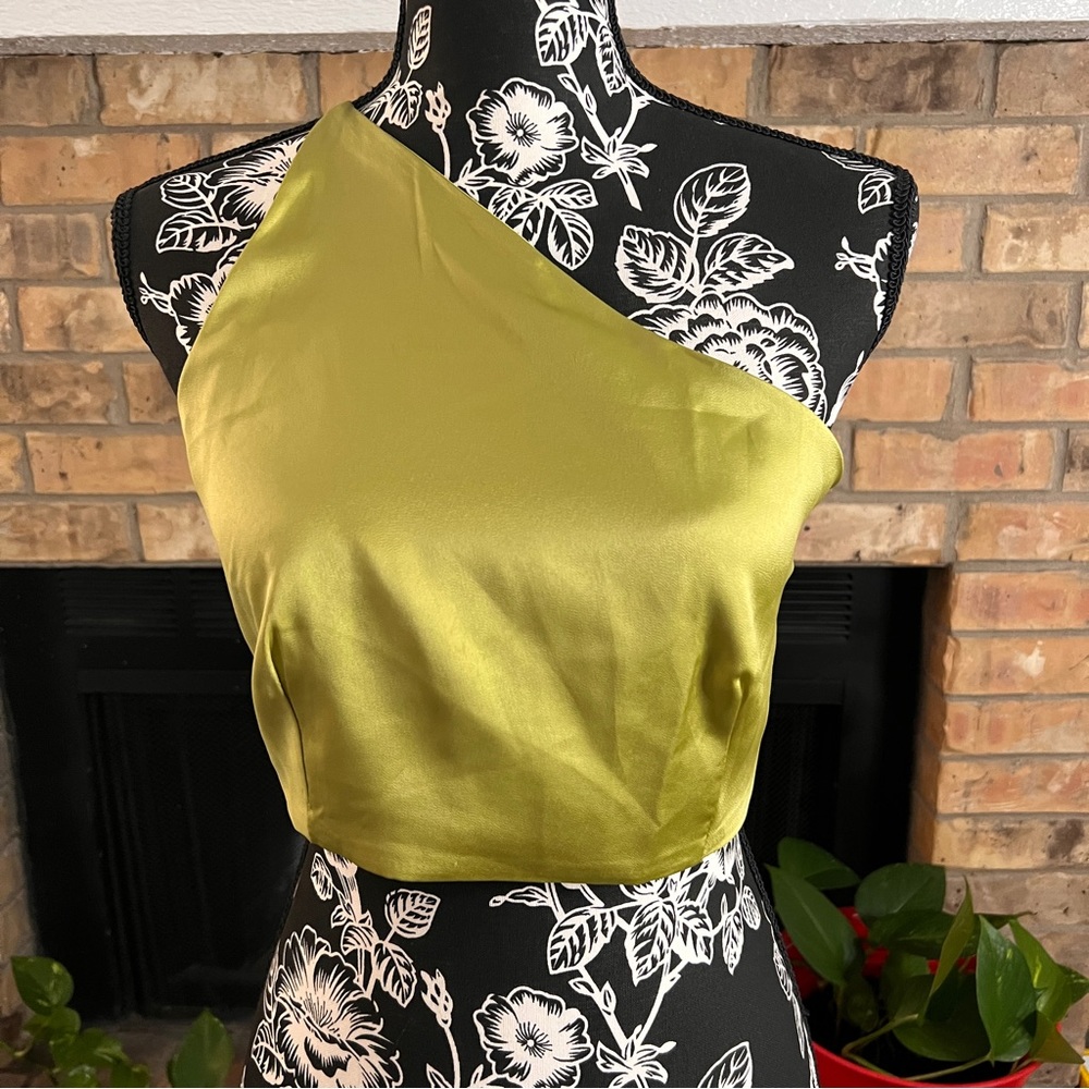 Shein Women Tops Sexy Plain One Shoulder null Olive Green & Blue NWOT - Picture 1 of 12